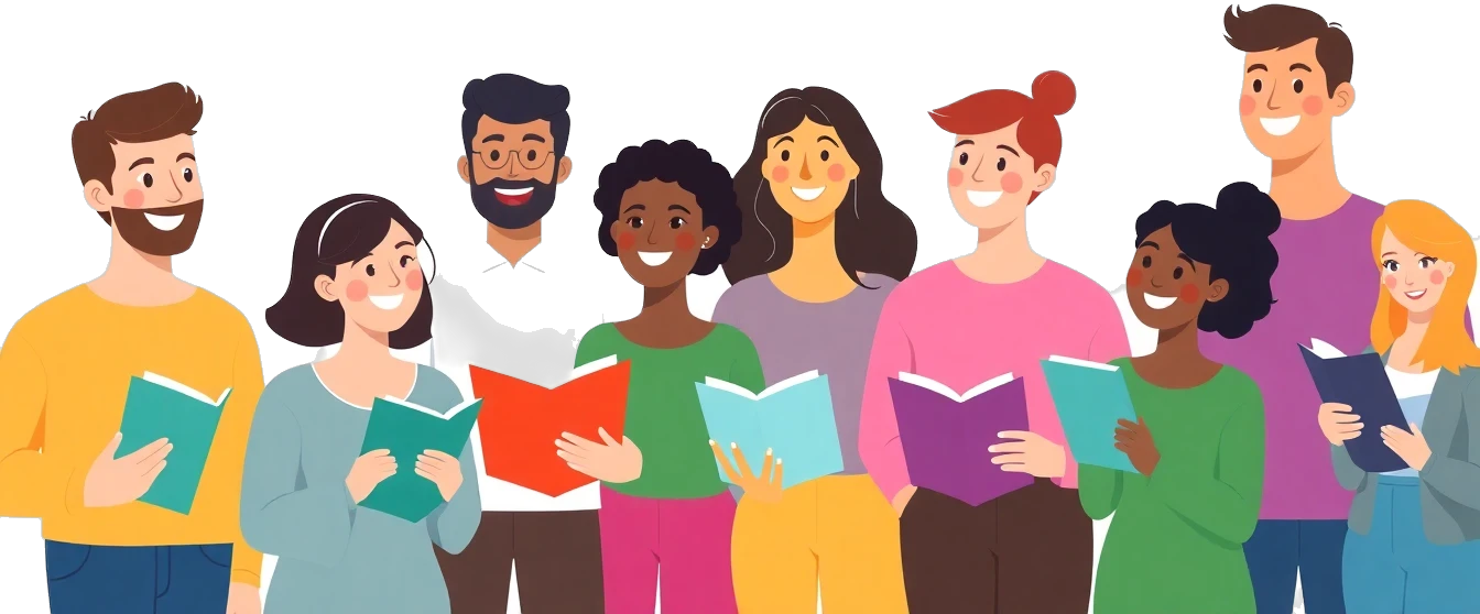 Happy people learning
